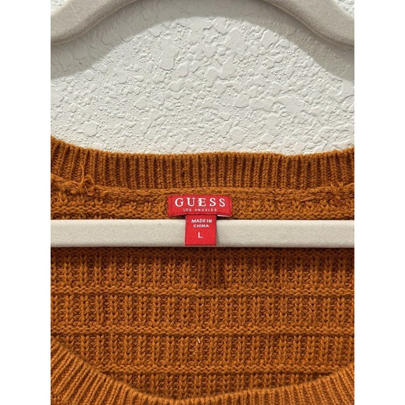 Womens Orange Knitted Guess Long Sleeve Sweater Size L - Picture 3 of 7